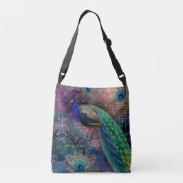 Vintag Peacock Gold Glitzer Feathers Skriptname Tragetaschen Mit Langen Trägern