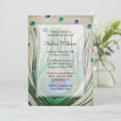 Vintag Peacock Jewels Tan Brautparty Einladung (Stehend Vorderseite)