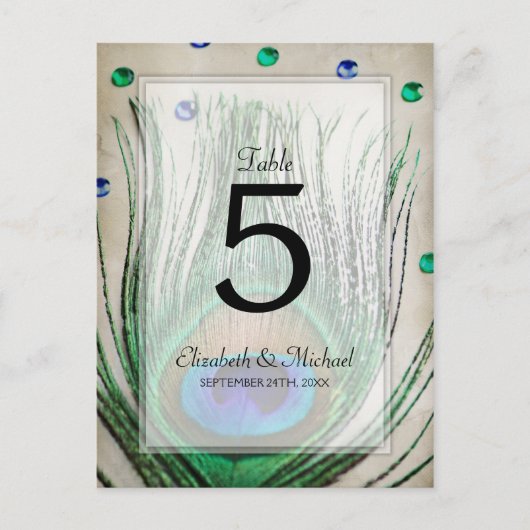 Vintag Peacock Jewels Tan Wedding Tischnummer (Vorderseite)