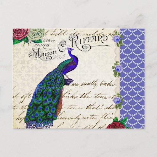 Vintag Peacock Song Collage Postkarte (Vorderseite)