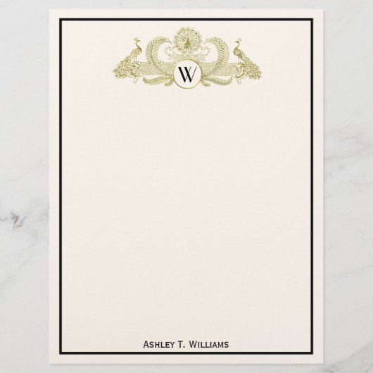 Vintag Peacocks Monogram Imitate Gold Ivory BG (Vorderseite)