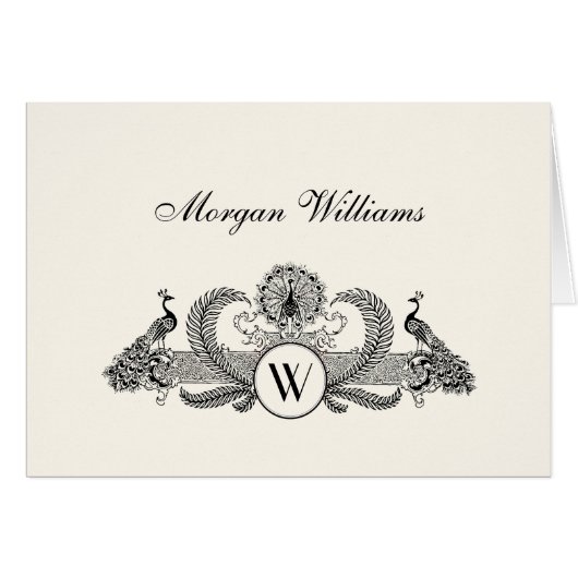 Vintag Peacocks Monogram Ivory BG (Vorderseite (Horizontal))