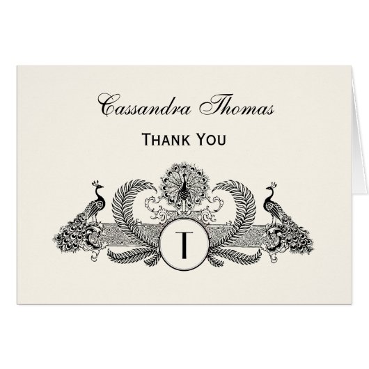 Vintag Peacocks Monogram Ivory BG (Vorderseite (Horizontal))