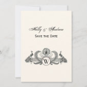 Vintag Peacocks Monogram Ivory BG Einladung (Vorderseite)