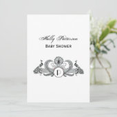 Vintag Peacocks Monogram Ivory BG Einladung (Stehend Vorderseite)