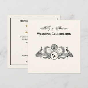 Vintag Peacocks Monogram Ivory BG Einladung