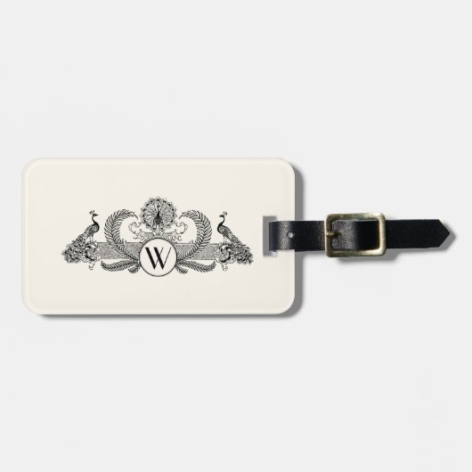 Vintag Peacocks Monogram Ivory BG Gepäckanhänger (Vorderseite horizontal)