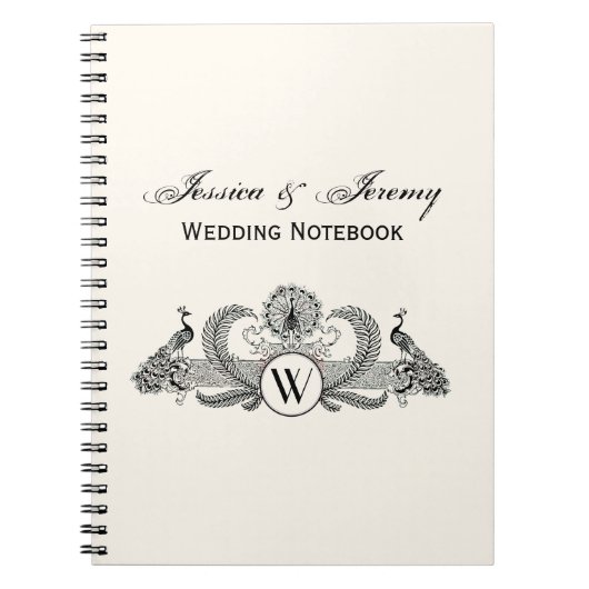 Vintag Peacocks Monogram Ivory BG Notizblock (Vorderseite)
