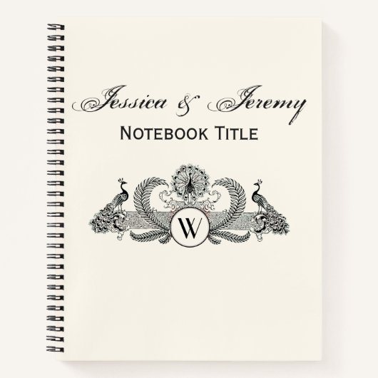 Vintag Peacocks Monogram Ivory BG Notizbuch (Vorderseite)