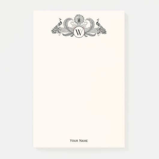 Vintag Peacocks Monogram Ivory BG Post-it Klebezettel (Vorderseite)