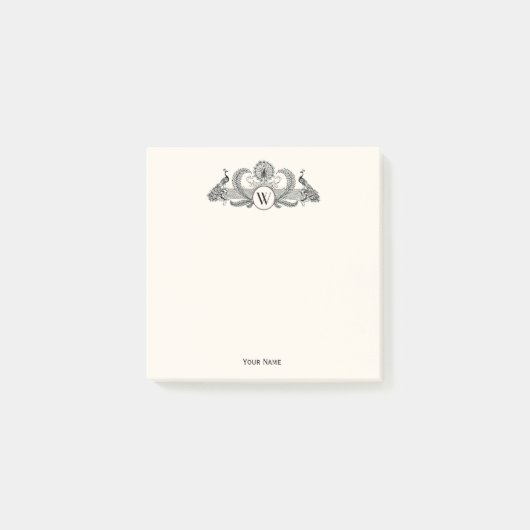 Vintag Peacocks Monogram Ivory BG Post-it Klebezettel (Vorderseite)