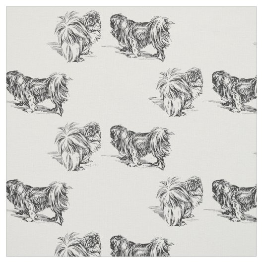 Vintag Pekingese Sketch Stoff (Muster)