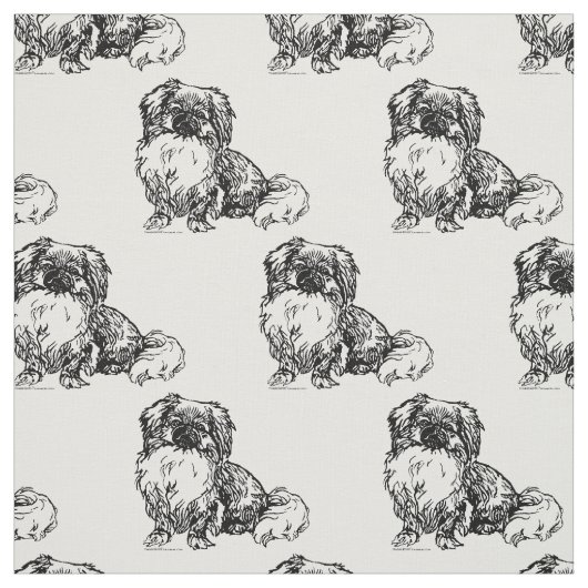 Vintag Pekingese Sketch Stoff (Muster)