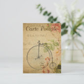 Vintag Penny Farthing Bicycle Roses Französisch Postkarte (Stehend Vorderseite)