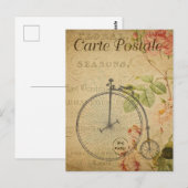 Vintag Penny Farthing Bicycle Roses Französisch Postkarte (Vorne/Hinten)
