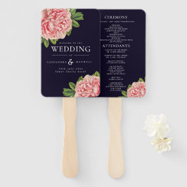 Vintag Peonies Pink & Navy Hochzeitsprogramm Fächer