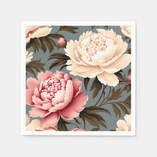 Vintag Peony Elegante Muster Serviette (Vorderseite)
