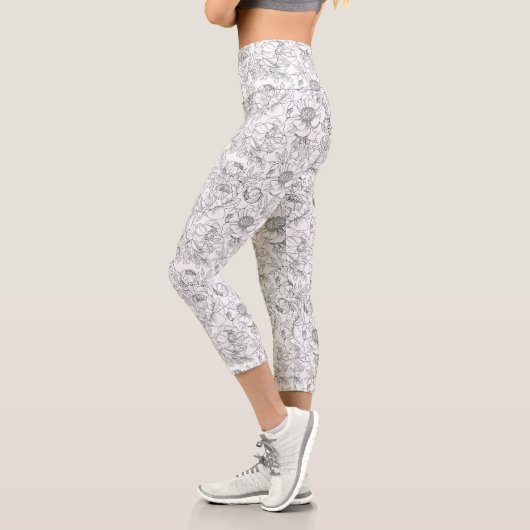 Vintag Peony Floral Muster Capri Leggings (Links)