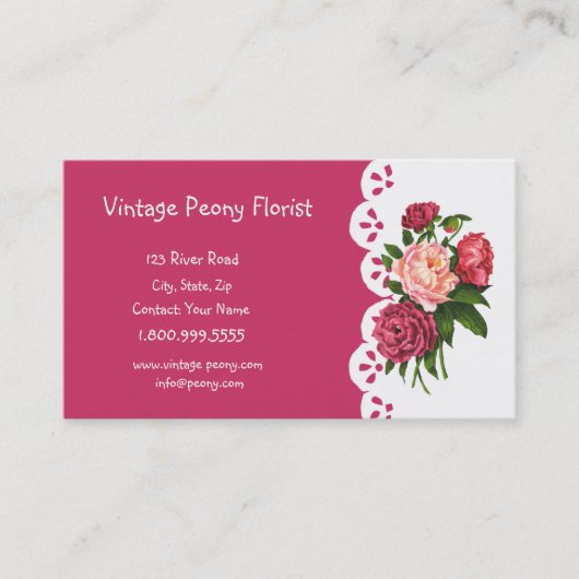 Vintag Peony Florist Shop Blume Visitenkarte (Vorderseite)