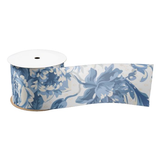 Vintag Peony Rose Floral Delft Satinband (Spule)