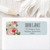 Vintag Peony Wedding Couple Blue Address Label (Insitu)
