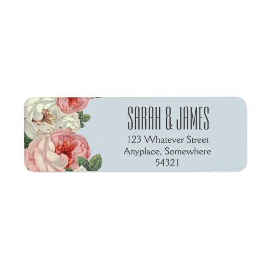 Vintag Peony Wedding Couple Blue Address Label (Vorne)