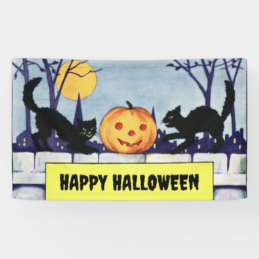 Vintag personalisierbare Katzen KürbisHalloween Banner (Horizontal)