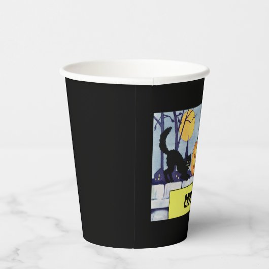 Vintag personalisierbare Katzen KürbisHalloween Pappbecher (Rechts)