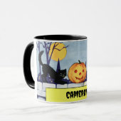Vintag personalisierbare Katzen KürbisHalloween Tasse (Vorderseite Links)