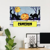 Vintag personalisierbares Cat Pumpkin Halloween Poster (Heimbüro)