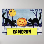 Vintag personalisierbares Cat Pumpkin Halloween Poster (Vorne)