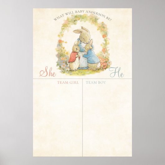 Vintag Peter Die Rebbit Gender Reveal Abstimmung Poster (Vorne)