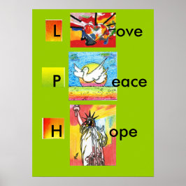 Vintag Peter Max Art LIEBE PEACE HOPE Poster
