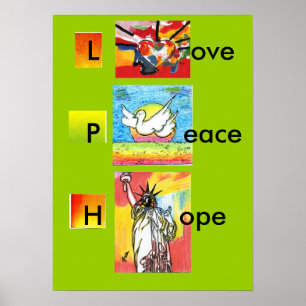 Vintag Peter Max Art LIEBE PEACE HOPE Poster
