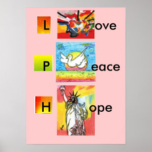 Vintag Peter Max Art LIEBE PEACE HOPE Poster