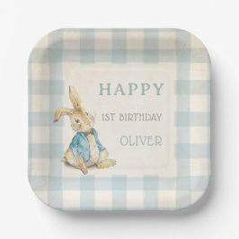 Vintag Peter The Rabbit Blue Gingham 1. Geburtstag Pappteller