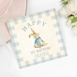 Vintag Peter The Rabbit Blue Gingham 1. Geburtstag Serviette