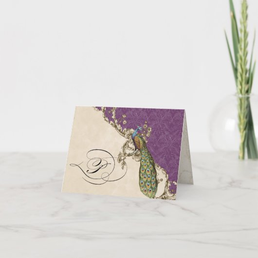 Vintag Pfau 1 Mit Monogramm anfängliche Notecard - (Vorderseite)