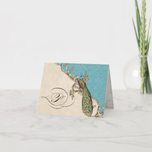Vintag Pfau 1 Mit Monogramm anfängliche Notecard -