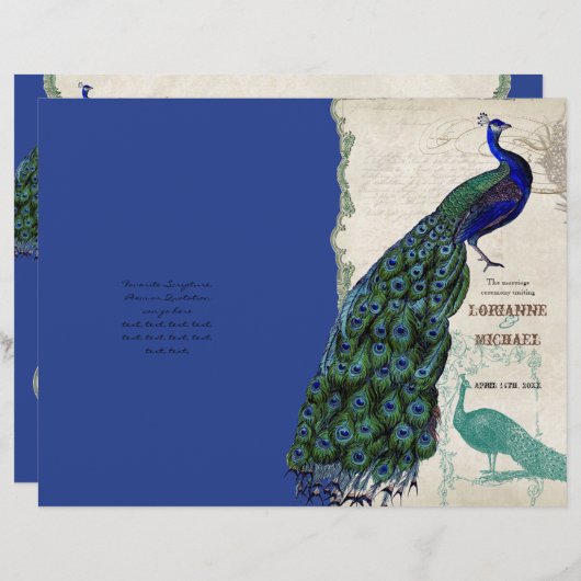 Vintag Pfau 5 - Feierliches Hochzeitsprogramm (Vorne/Hinten)
