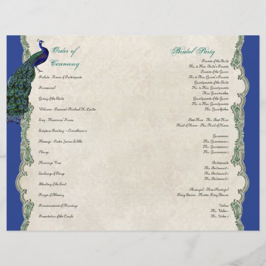 Vintag Pfau 5 - Feierliches Hochzeitsprogramm (Rückseite)