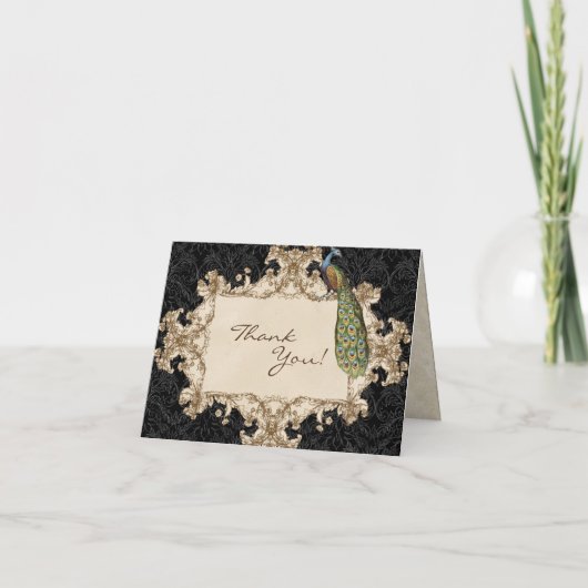 Vintag Pfau & Etchings Hochzeit Dankeschön Hinweis Dankeskarte (Vorderseite)