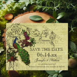 Vintag PfauenSave the Date Postkarte