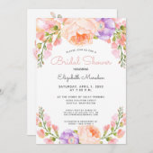 Vintag Pfirsichrosa Lila Brautparty Einladung (Vorne/Hinten)