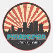 Vintag Philadelphia Pennsylvania Skyline Retro Runder Aufkleber (Vorderseite)