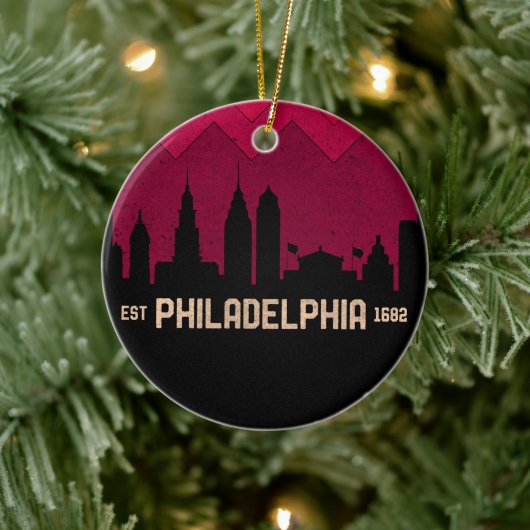 Vintag Philadelphia Philly Pennsylvania Skyline Keramik Ornament (Baum)