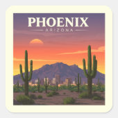Vintag Phoenix Arizona Quadratischer Aufkleber (Vorderseite)