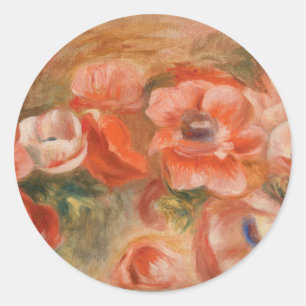 Vintag Pierre Auguste Renoir Blue Pink Anemones Runder Aufkleber