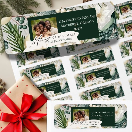 Vintag Pine Ivory Blue Weihnachts-Rücksendeadresse