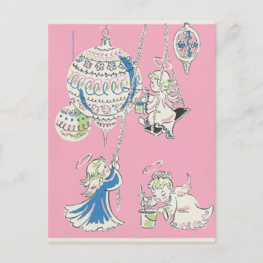 Vintag Pink Angels Weihnachtskarte Feiertagspostkarte (Vorderseite)
